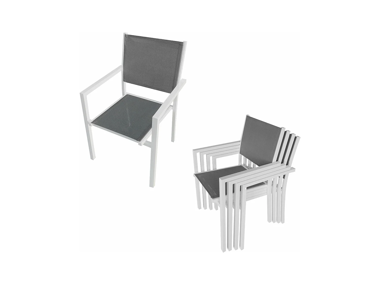 Salon de jardin BERGAMO en textilène gris 6 places - aluminium blanc - HAPPY GARDEN