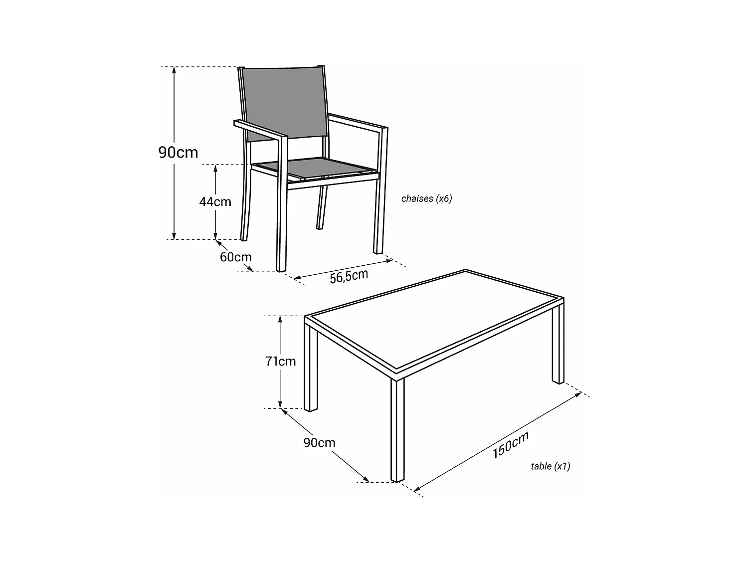 Salon de jardin BERGAMO en textilène gris 6 places - aluminium blanc - HAPPY GARDEN
