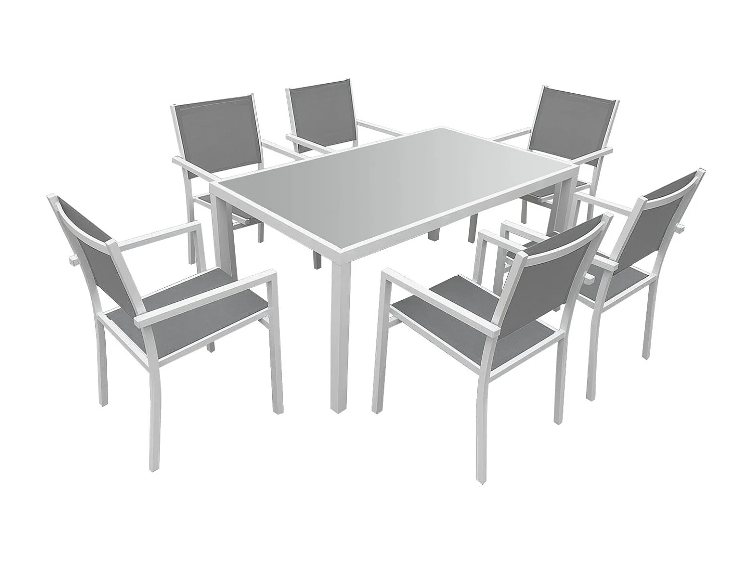 Salon de jardin BERGAMO en textilène gris 6 places - aluminium blanc - HAPPY GARDEN