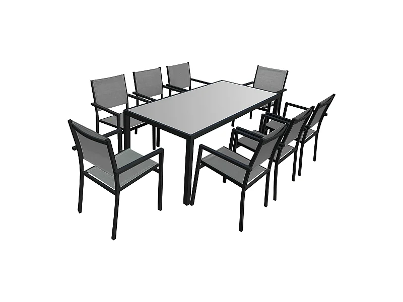 Gartenmöbel BARI aus grauem Textilene 8-Sitzer - Aluminium Anthrazit