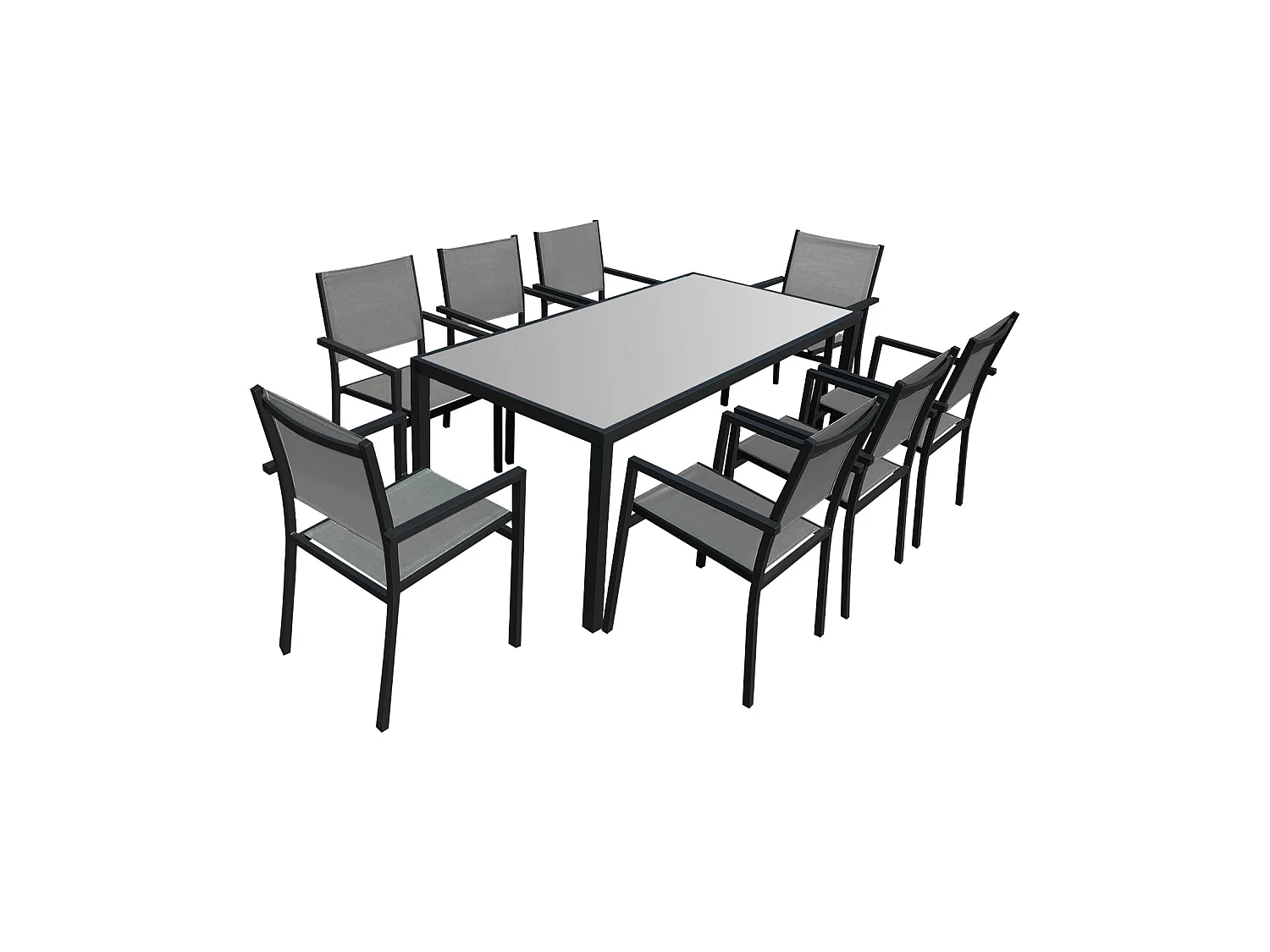 Gartenmöbel BARI aus grauem Textilene 8-Sitzer - Aluminium Anthrazit