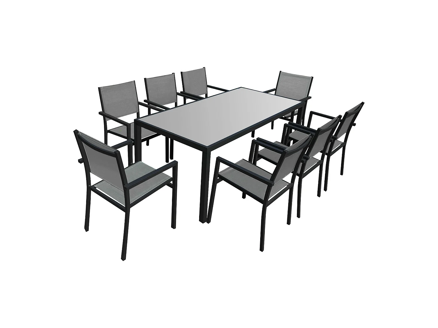 Salon de jardin BARI en textilène gris 8 places - aluminium anthracite - HAPPY GARDEN