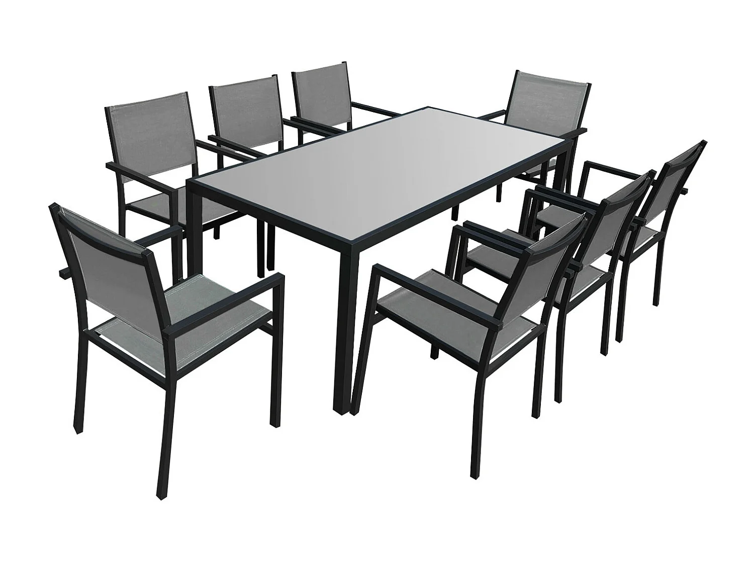 Salon de jardin BARI en textilène gris 8 places - aluminium anthracite - HAPPY GARDEN