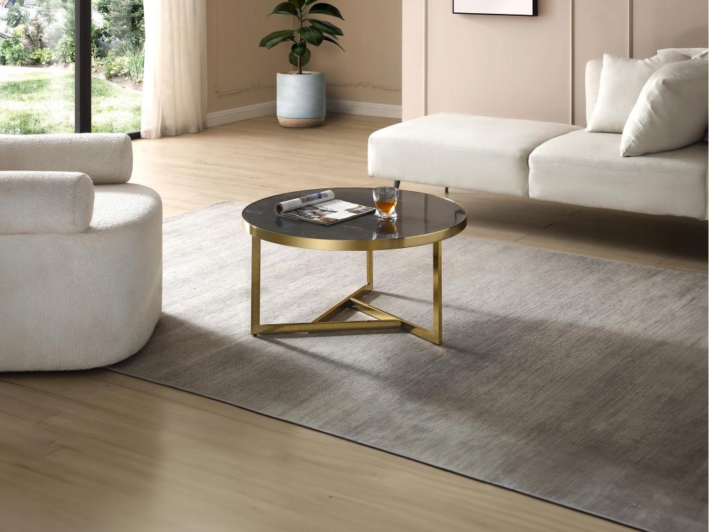 Couchtisch aus Marmor & Metall - Schwarz & Goldfarben - ROBURTA günstig online kaufen