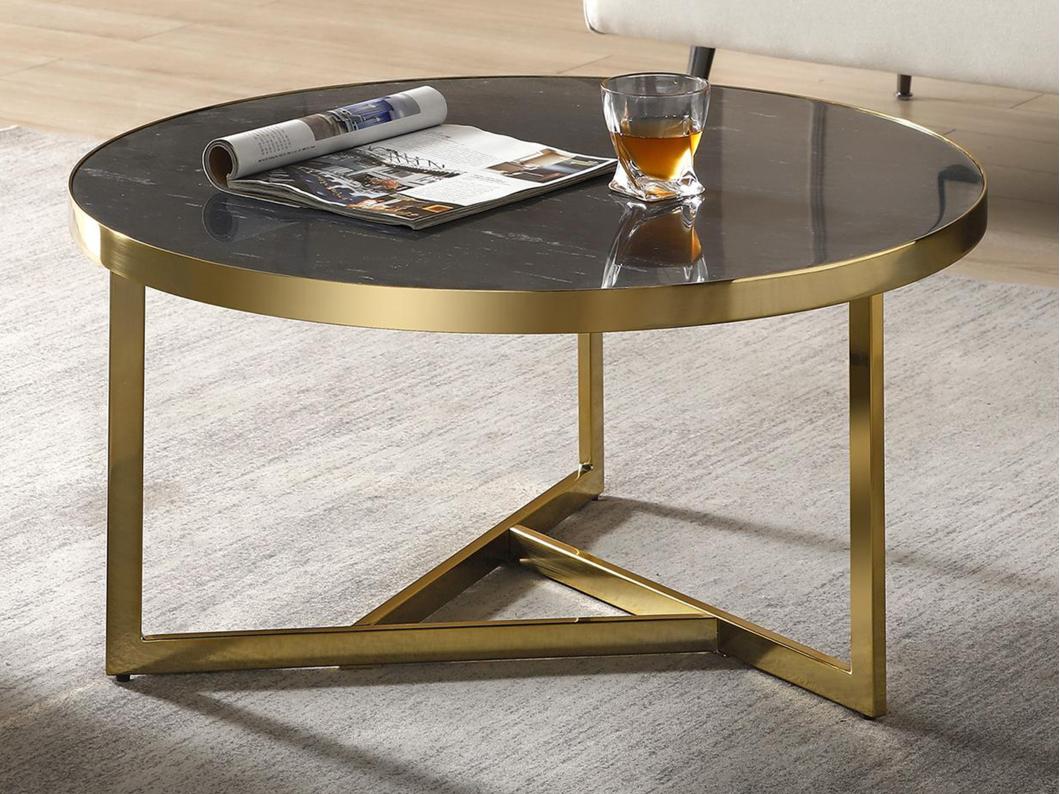 Table basse en marbre et métal - Noir et doré - ROBURTA