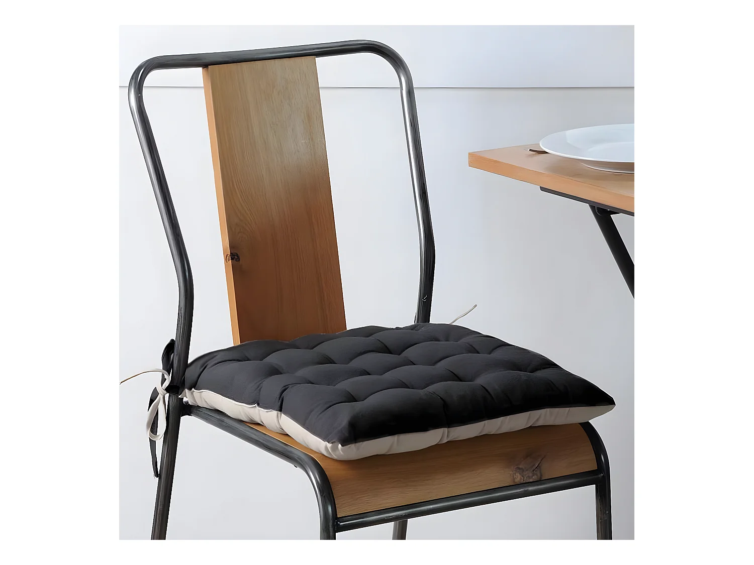 Coussin de chaise - 2 faces Noir et Lin 40 cm