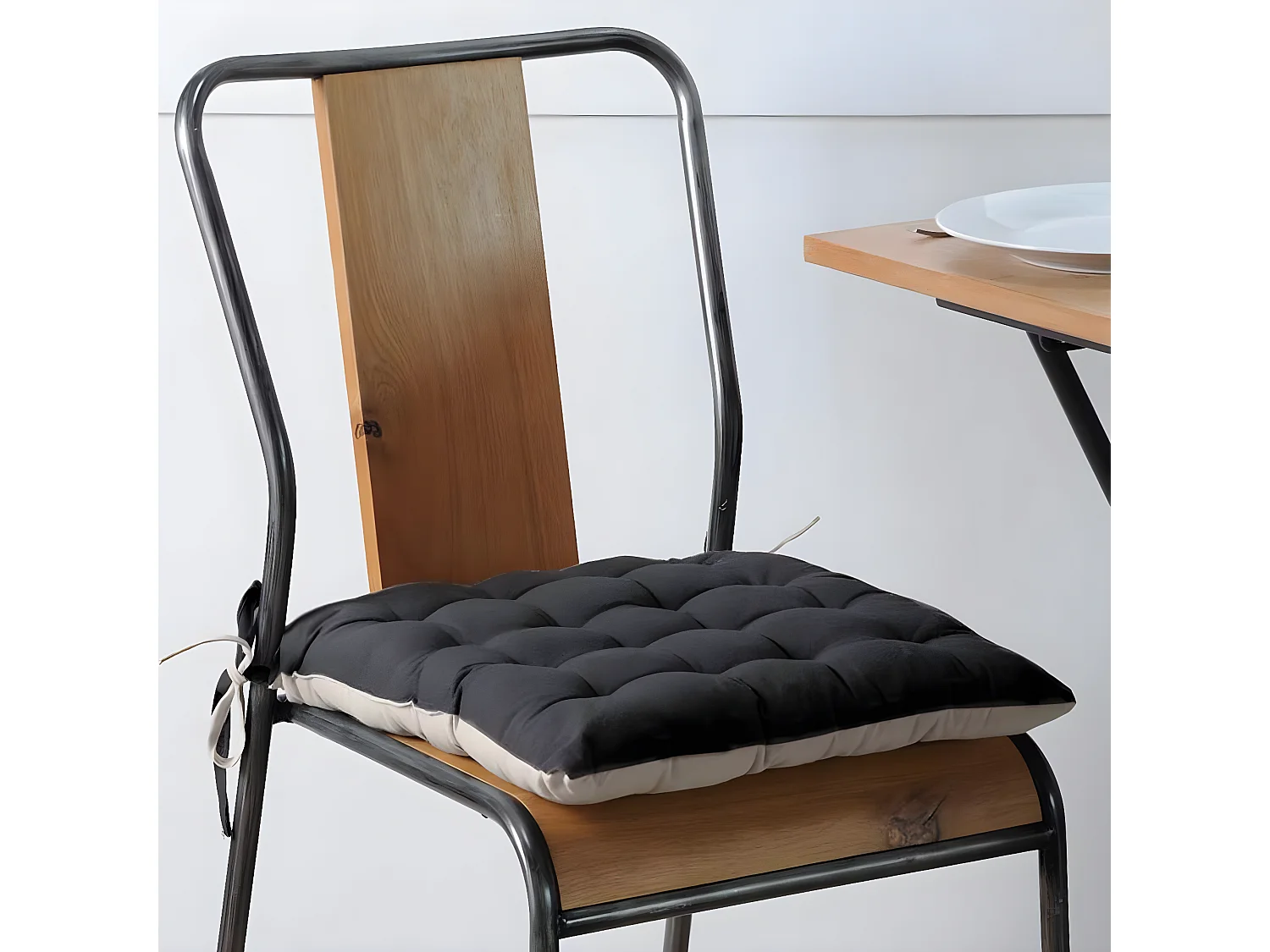 Coussin de chaise - 2 faces Noir et Lin 40 cm