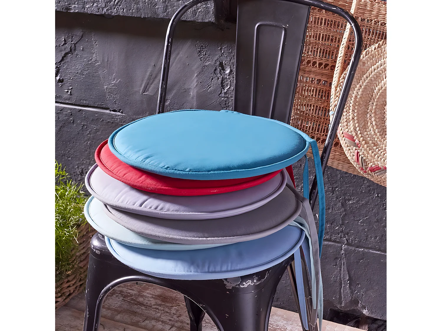 Galette de chaise anthracite ronde en polyester