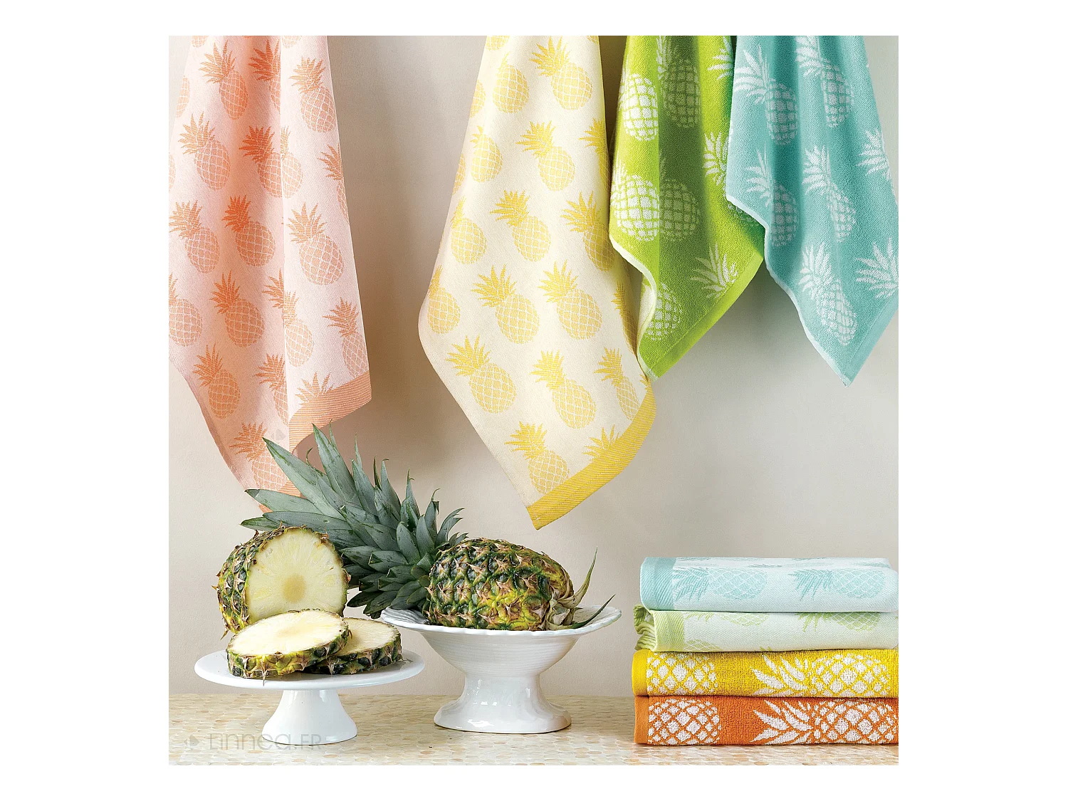 Lot de 2 torchons de cuisine éponge 50x50 cm coton PINEAPPLE bleu