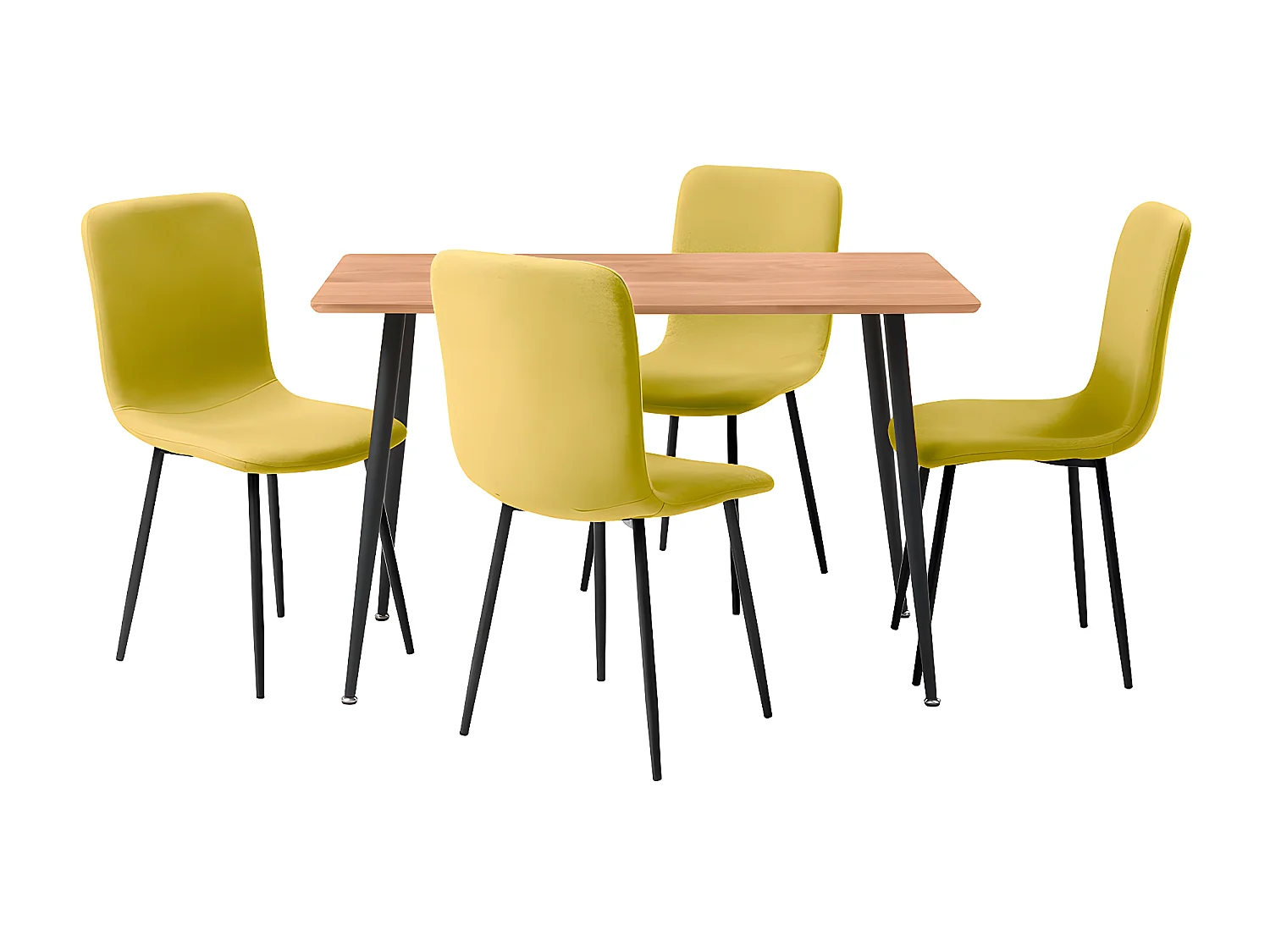 HANOI - Ensemble Table Rectangle 120 Effet Bois + 4 Chaises Jaunes