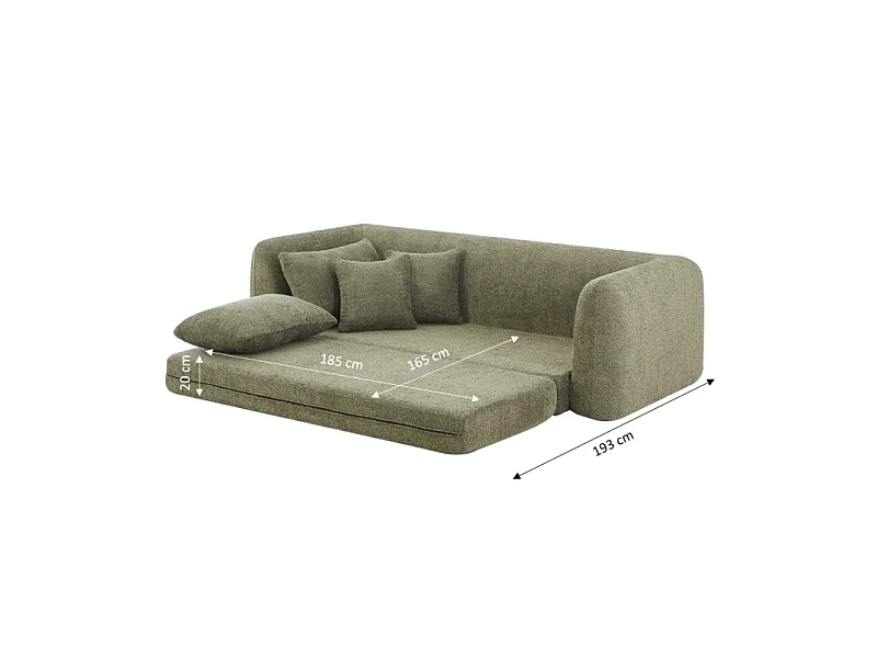Canapé droit compressé convertible tissu bouclette 3 places vert ETRETAT