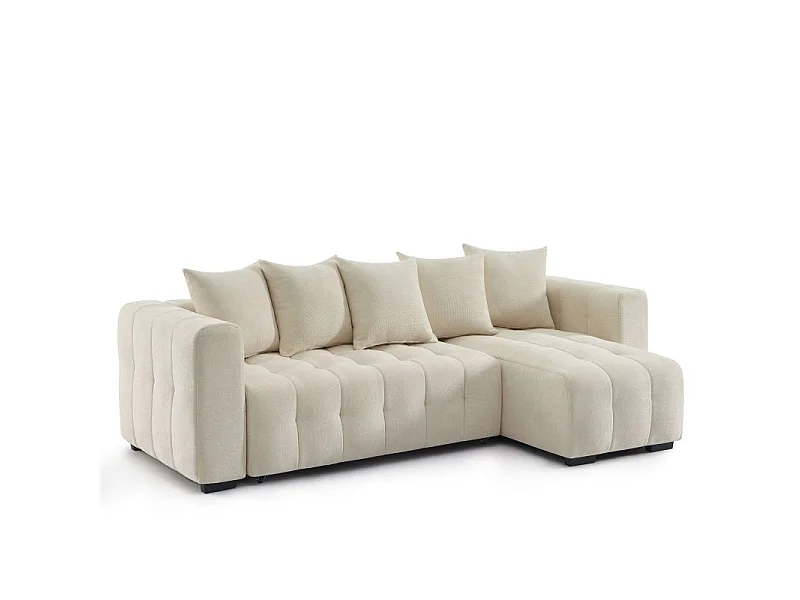 Canapé d'angle convertible réversible tissu 4 places beige HONFLEUR