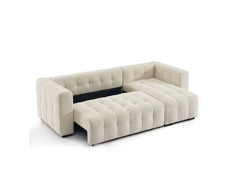 Canapé d'angle convertible réversible tissu 4 places beige HONFLEUR