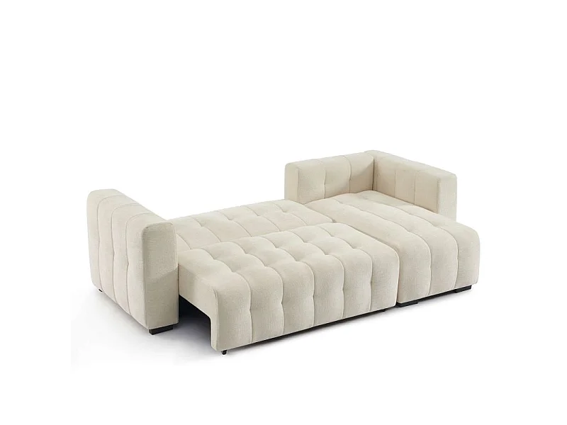 Canapé d'angle convertible réversible tissu 4 places beige HONFLEUR