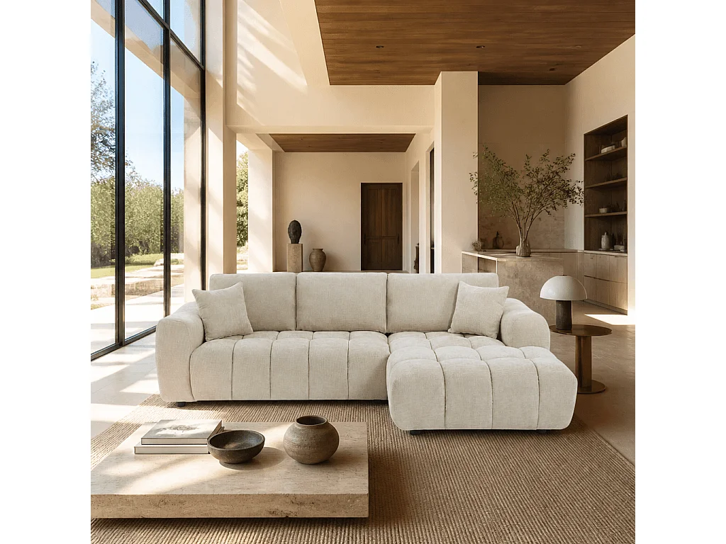 Canapé d'angle droit fixe tissu chenille 4 places taupe SENLIS