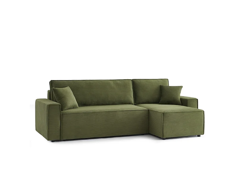 Canapé d'angle convertible réversible velours côtelé 4 places vert IOLITE