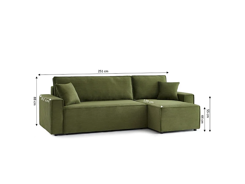 Canapé d'angle convertible réversible velours côtelé 4 places vert IOLITE