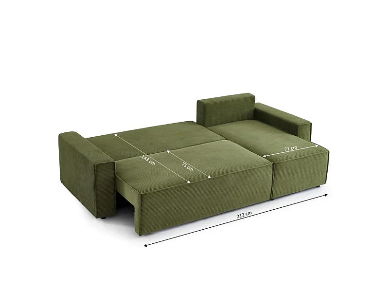 Canapé d'angle convertible réversible velours côtelé 4 places vert IOLITE