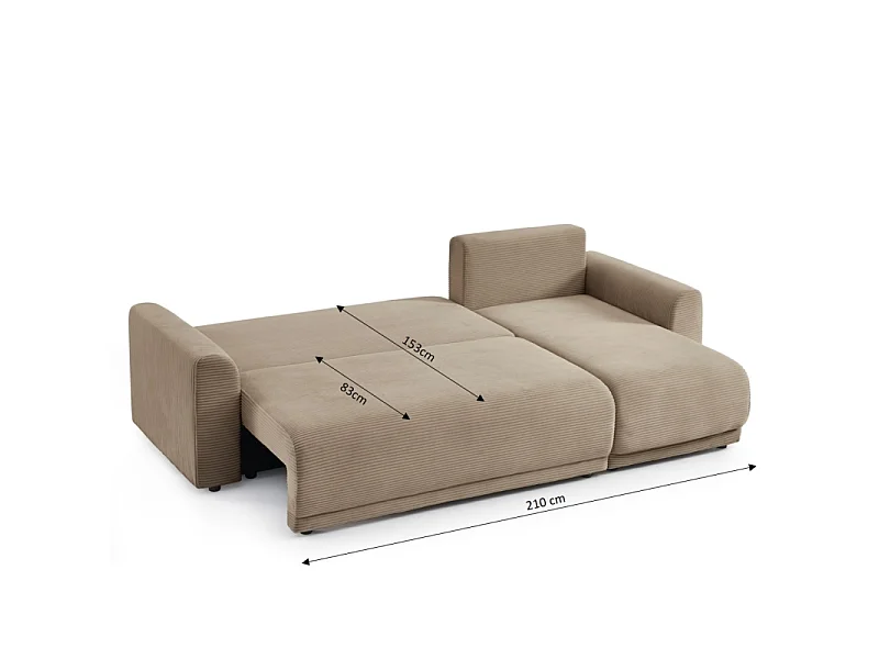 Canapé d'angle convertible réversible velours côtelé 4 places grège ELVYN
