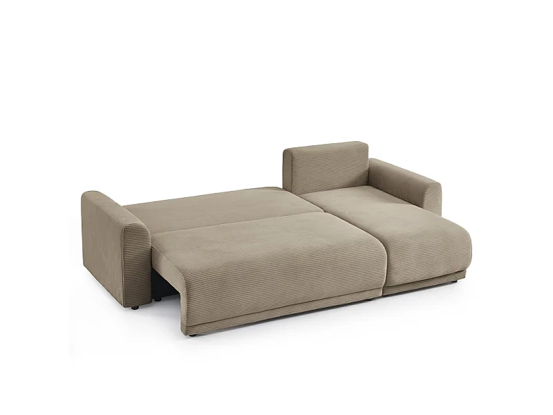 Canapé d'angle convertible réversible velours côtelé 4 places grège ELVYN