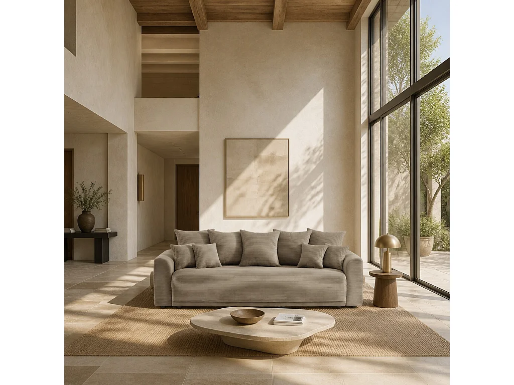 Canapé droit convertible velours 3 places taupe ELVYN