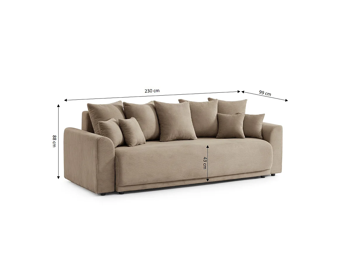 Canapé droit convertible velours 3 places taupe ELVYN