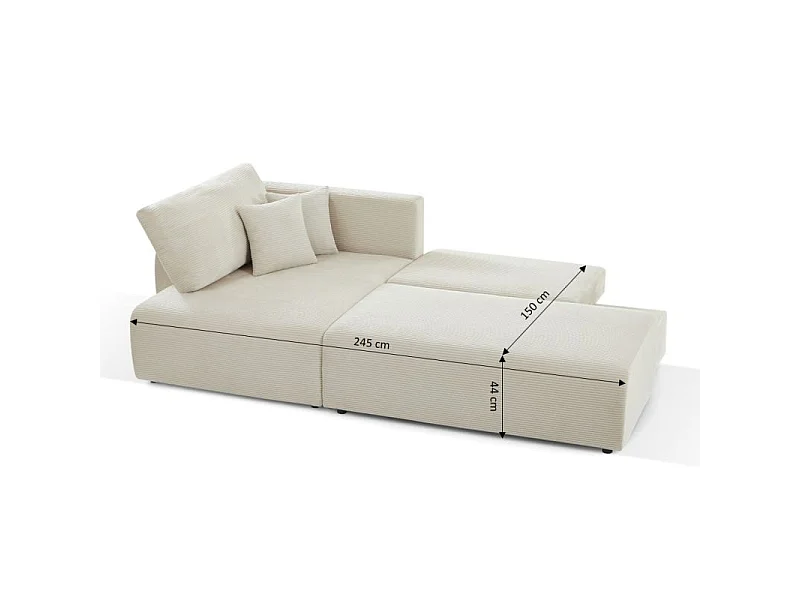 Canapé d'angle gauche ouvert convertible velours côtelé 4 places beige KALYS