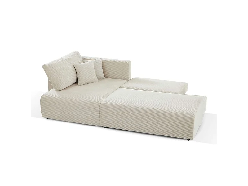 Canapé d'angle gauche ouvert convertible velours côtelé 4 places beige KALYS