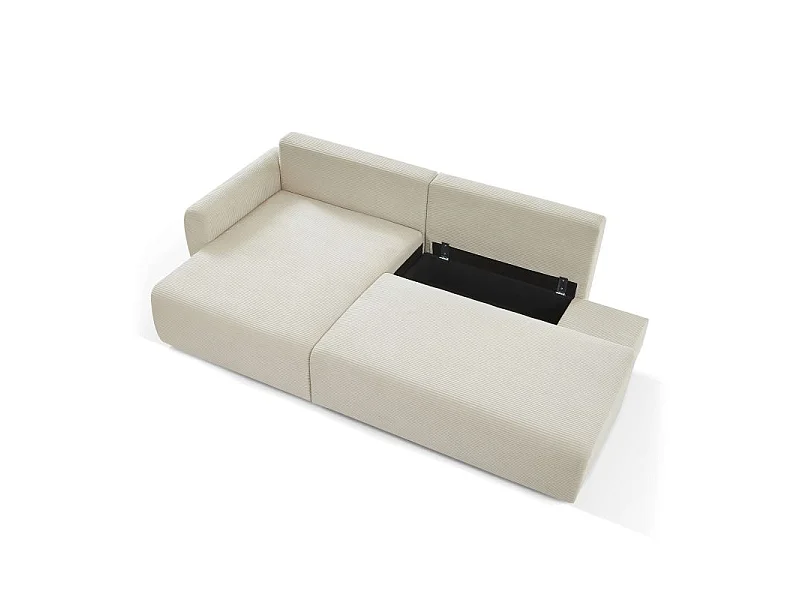 Canapé d'angle gauche ouvert convertible velours côtelé 4 places beige KALYS