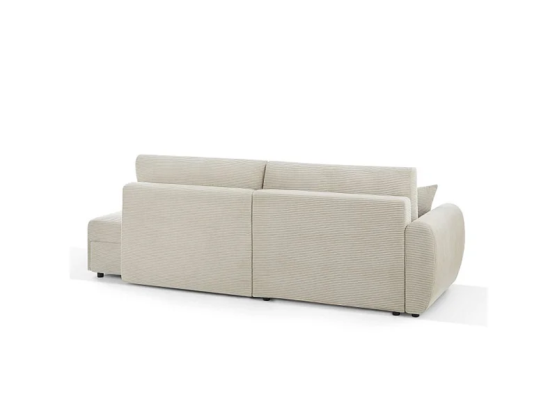 Canapé d'angle gauche ouvert convertible velours côtelé 4 places beige KALYS
