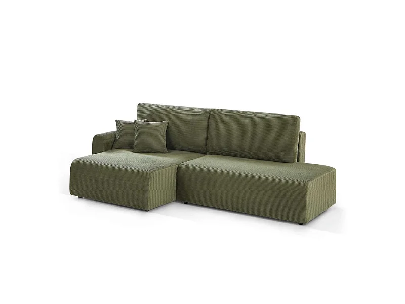 Canapé d'angle gauche ouvert convertible velours côtelé 4 places vert KALYS
