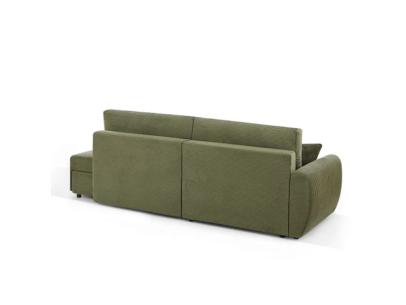 Canapé d'angle gauche ouvert convertible velours côtelé 4 places vert KALYS