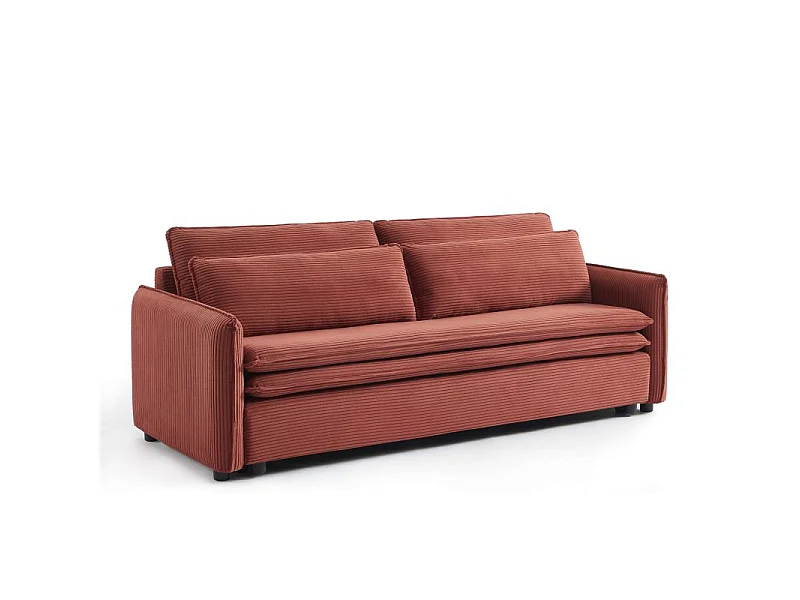 Canapé droit convertible velours côtelé 3 places terracotta BOHEME