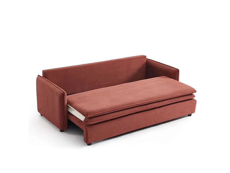 Canapé droit convertible velours côtelé 3 places terracotta BOHEME