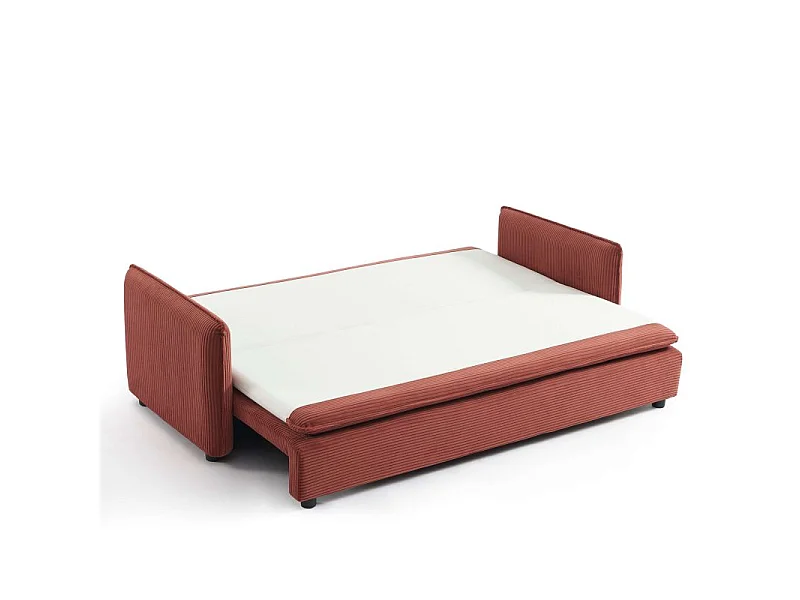 Canapé droit convertible velours côtelé 3 places terracotta BOHEME