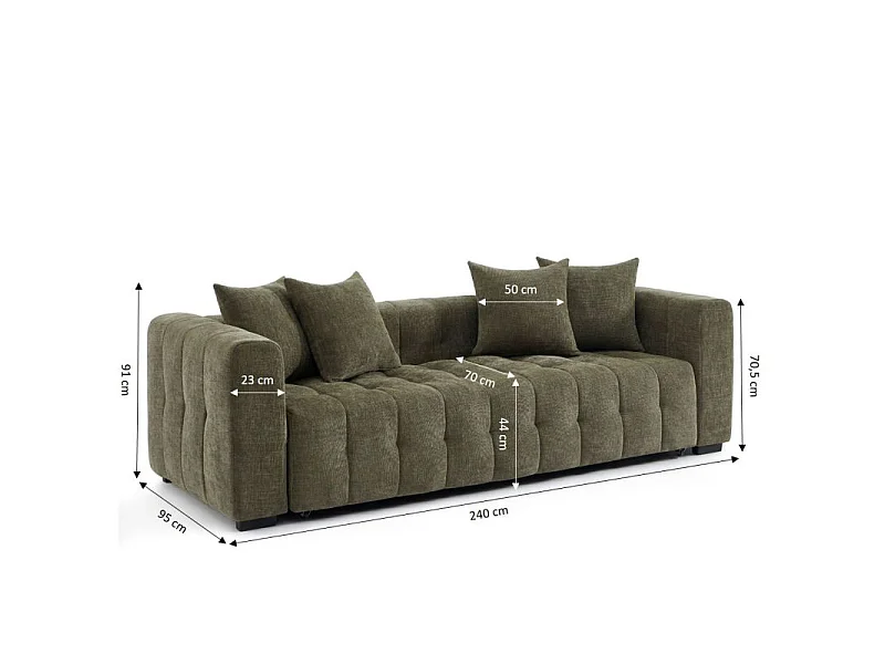Canapé droit convertible tissu 3 places vert HONFLEUR