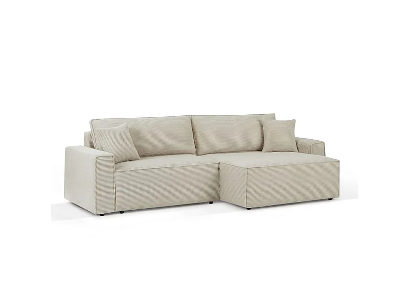 Canapé d'angle convertible réversible chaise large velours côtelé 4 places beige IOLITE