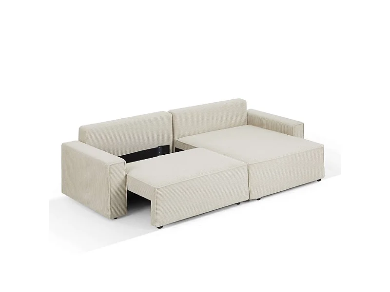Canapé d'angle convertible réversible chaise large velours côtelé 4 places beige IOLITE
