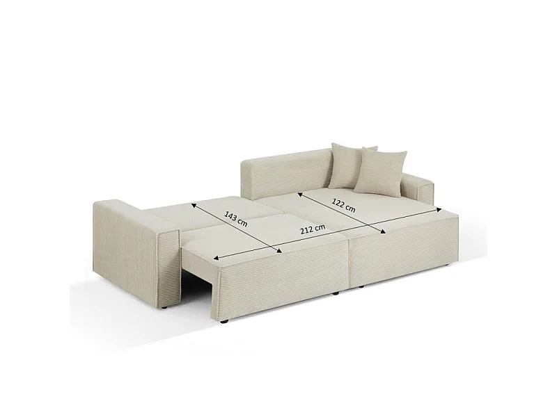 Canapé d'angle convertible réversible chaise large velours côtelé 4 places beige IOLITE