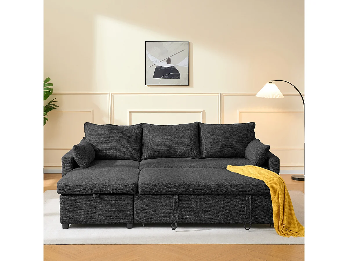 3-zits slaapbank in stof met chaise longue L219 cm - LOUISON