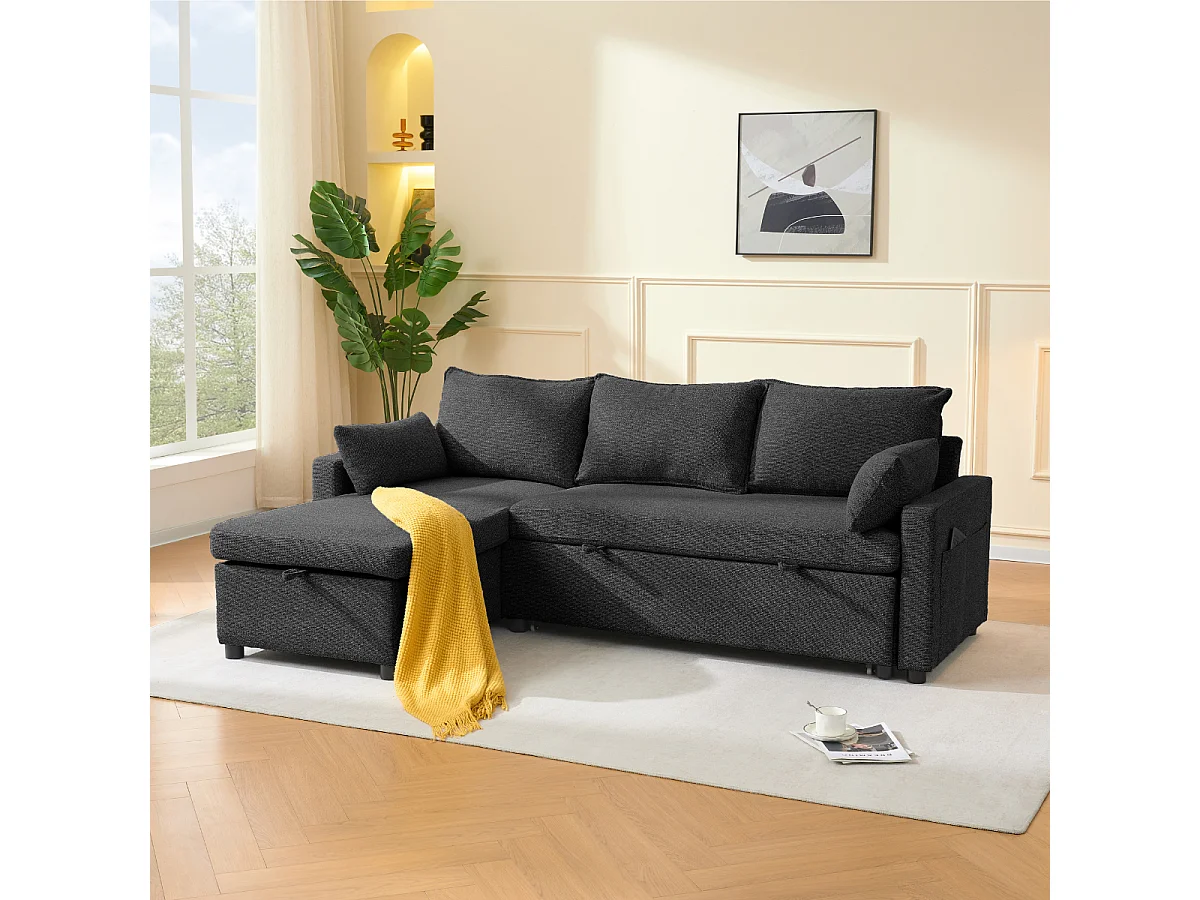 3-zits slaapbank in stof met chaise longue L219 cm - LOUISON