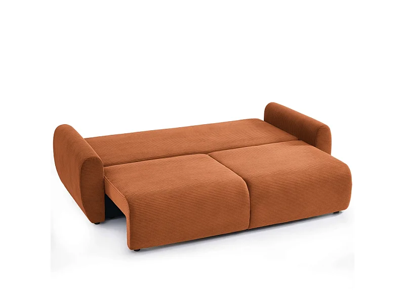 Canapé droit convertible velours côtelé 3 places terracotta KALYS