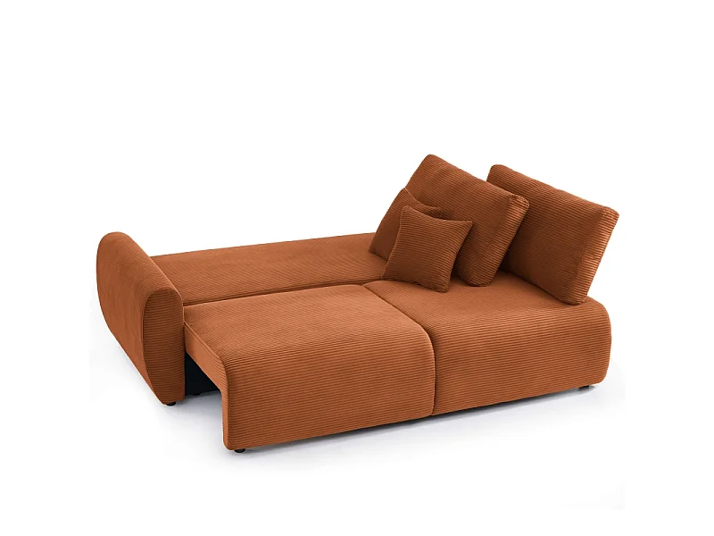 Canapé droit convertible velours côtelé 3 places terracotta KALYS