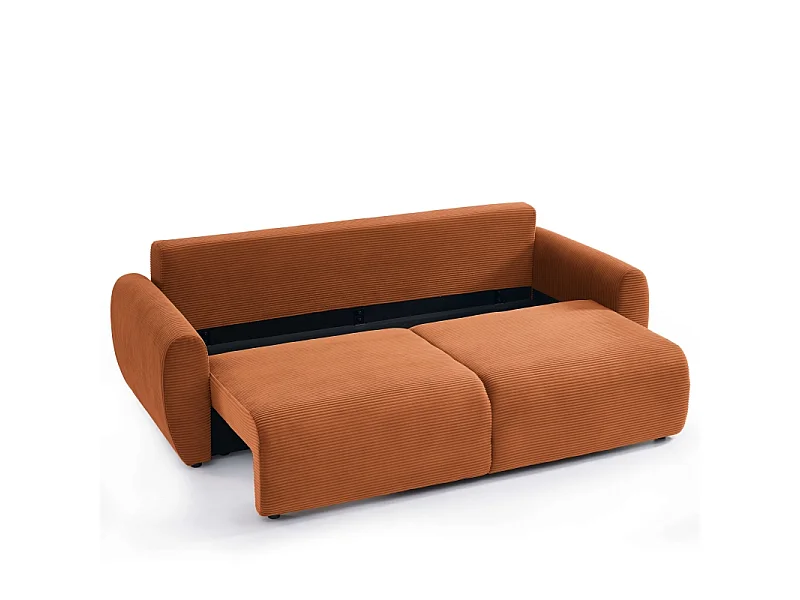 Canapé droit convertible velours côtelé 3 places terracotta KALYS