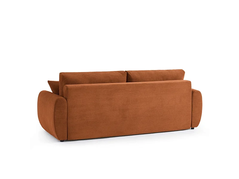 Canapé droit convertible velours côtelé 3 places terracotta KALYS