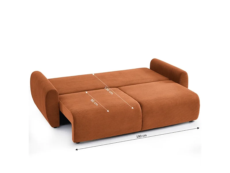 Canapé droit convertible velours côtelé 3 places terracotta KALYS