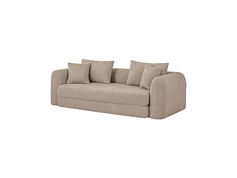 Canapé droit compressé convertible tissu bouclette 3 places taupe ETRETAT