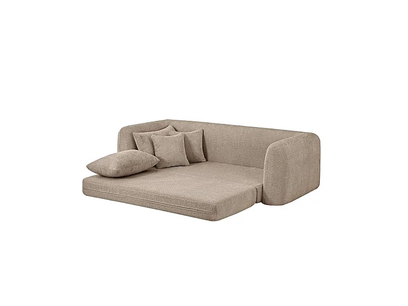 Canapé droit compressé convertible tissu bouclette 3 places taupe ETRETAT