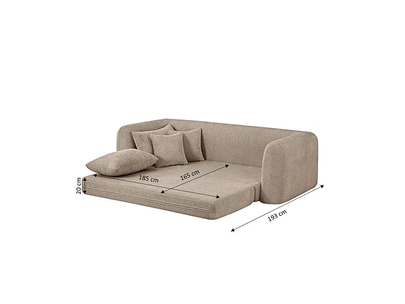 Canapé droit compressé convertible tissu bouclette 3 places taupe ETRETAT