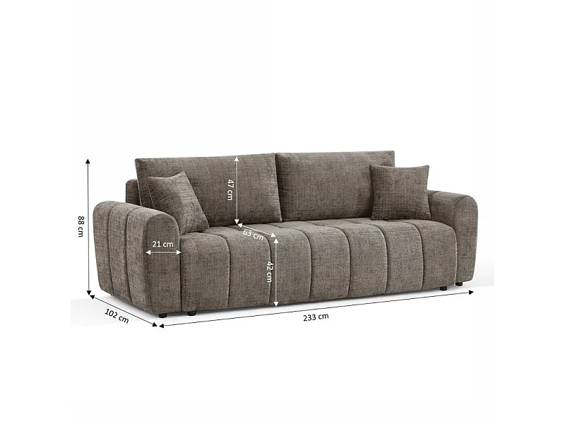 Canapé droit convertible tissu texturé 3 places marron CABOURG